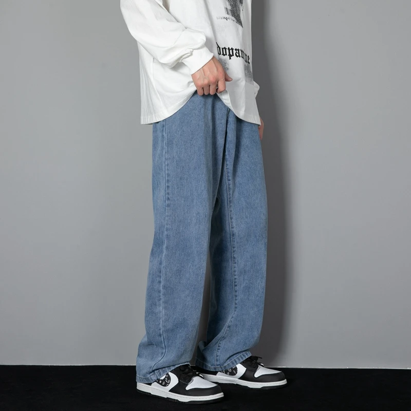 2025 New Korean Men's Casual Long Jeans Classic Man Straight Denim Wide-leg Pants Solid Color Light Blue Grey Black - Image 3