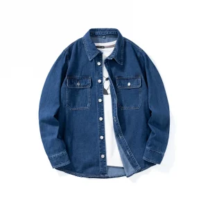Solid color versatile spring and autumn non stretch denim loose fit shirt, classic style, multi-color selection suitable for goi