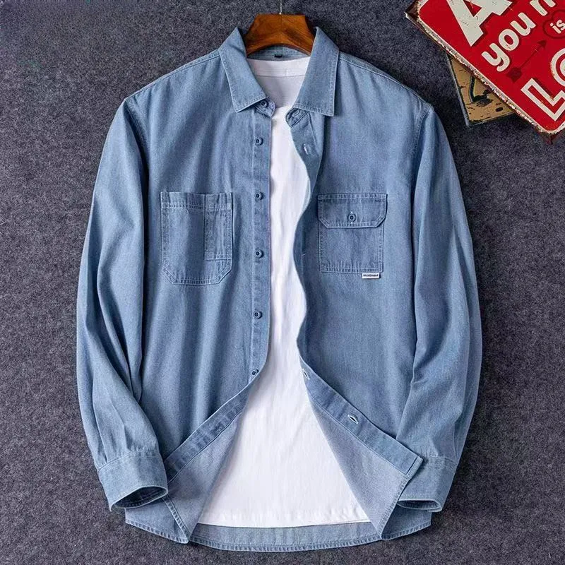 New Men's Casual Denim Shirt Fashion Spring Autumn Simple High Quality Youth Jean Long Sleeve Versatile Trip Traveling Clothing