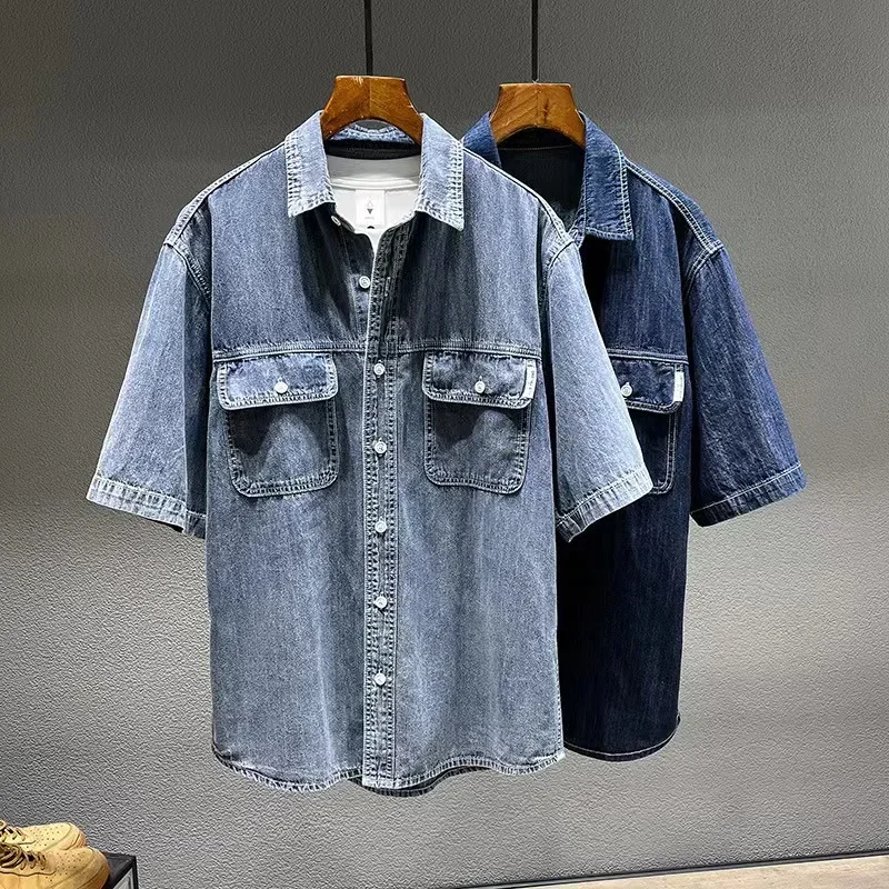 Summer New Men's Denim Short-sleeved Shirt Retro Large Size Tooling Loose Casual Denim Tops All-match 7XL 8XL - Image 3