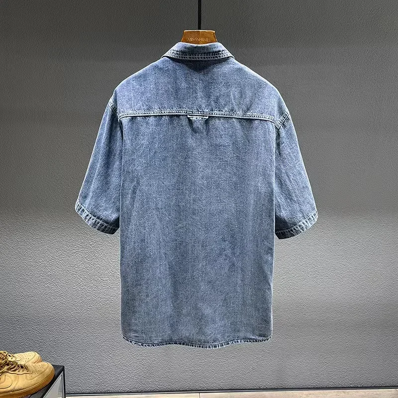 Summer New Men's Denim Short-sleeved Shirt Retro Large Size Tooling Loose Casual Denim Tops All-match 7XL 8XL - Image 5