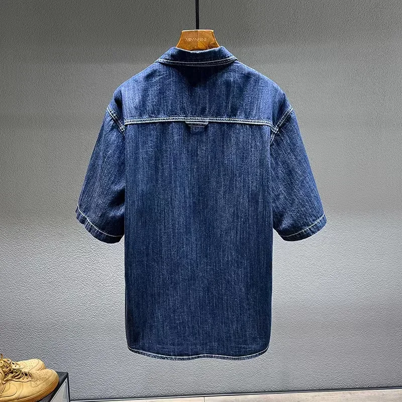 Summer New Men's Denim Short-sleeved Shirt Retro Large Size Tooling Loose Casual Denim Tops All-match 7XL 8XL - Image 2