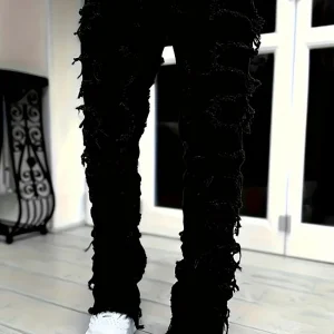 Y2k hip-hop style fringed jeans, men's casual street style stretch jeans