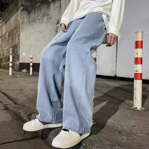 Spring Autumn Men Baggy Jeans Oversize Straight Loose Casual Denim Trousers Solid Color Streetwear Fashion Y2k Wide Leg Pants